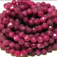 ルビー 3㎜ 天然石 ビーズ ラウンド 多面カット ハンドメイド パーツ 20㎝