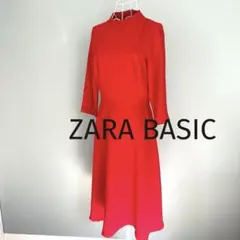 ZARA BASIC 長袖 フレア ロングワンピース レッド L