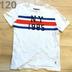 トミーヒルフィガー　 ホワイト ストライプ Tシャツ 120