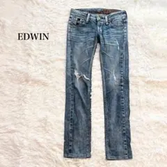 エドウィン ダメージジーンズ スキニーデニムパンツ ローライズ 革パッチ y2k