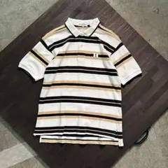 8SM1 ボーダー柄　ポロシャツ　L 半袖　コットン　ロゴ刺繍　古着