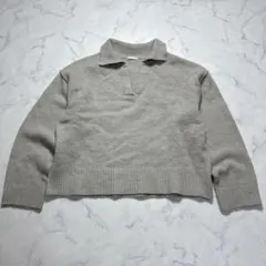 ジーユー　GU ニットセーター　ライトグレー　【M】 Vネック　薄手