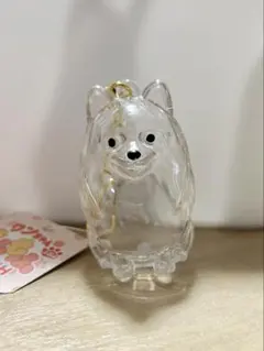 透明犬型キーホルダー 毛入れ　ポメラニアン