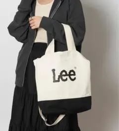 Lee トートバッグ アイボリー/ブラック　2wayキャンバストート　ショルダー