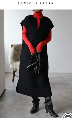 【新品】 BONJOUR SAGAN リバーシブルディープVネックワンピース 黒