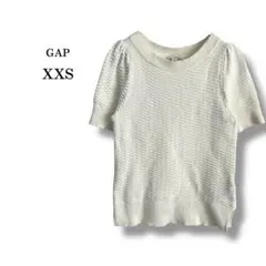 【GAP】ギャップ　パフスリーブ半袖ジャガードニット　コットン　綿　白　XXSのサムネイル