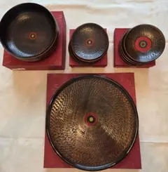 【新品】 山中漆器 盆、菓子鉢、菓子受け、茶托、セット 木箱入り