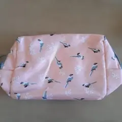 tkdyy ポーチ ピンク 鳥柄 ファスナー開閉のサムネイル