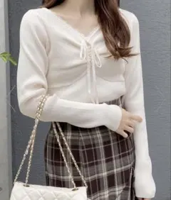 INGNI フロントギャザーニット レース トップス オフホワイト