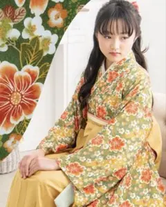 Sサイズ◇新品美麗花々モダン 洗える2尺袖着物 袴 2点セット◇お手入れ