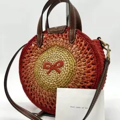 【美品】アニヤハインドマーチ 2way ラウンドボウ ラフィア ショルダーバッグ