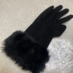 左手のみ　ファー付きスマホ対応手袋 黒 フリーサイズ