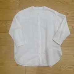 ユニクロ　リネンブレンドバンドカラーシャツ　7分袖　L　オフホワイト