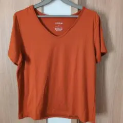 SHEIN オレンジ Vネック Tシャツ L