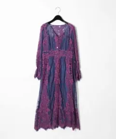 【訳あり】グレースコンチネンタル　コードレースロングワンピース　36 ブルー