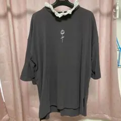 半袖　Tシャツ　レース　首元フリル　Mサイズ　体型カバー