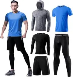 ウェア メンズ 上下 5点 セット トレーニングウェア パーカー 長袖 半袖 M