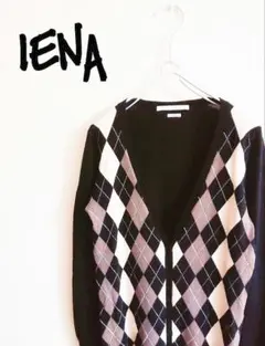 D220628 IENA アーガイル柄カーディガン