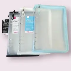 ダイソー A5 6リングファイル 3個セット ブラック ホワイト ブルー 新品