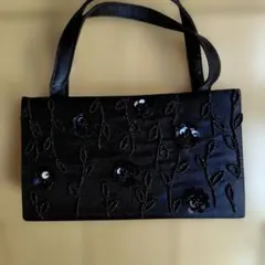 ブラック ビーズ刺繍 ハンドバッグ