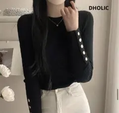 【未使用に近い・超美品】DHOLIC カフスボタン リブニット 黒 ブラック