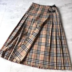 【超希少】バーバリー ロング巻きスカート ノバチェック レザーベルト 三陽商会