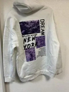 ホワイトパーカー NEW YORK グラフィック裏起毛