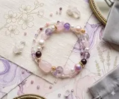 天然石・ビーズ 2連風ブレスレット