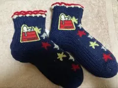 スヌーピー 星柄 ネイビー　　　ルーム ソックス 22-24cm 2足付き