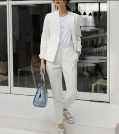 plst プラステ　2019 リネンブレンドスティックパンツ　ホワイト　L