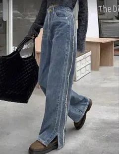 SHEIN フリンジ裾 デニムパンツ Mサイズ