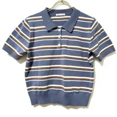 良品✨ GU ジーユー 【S】 ポロシャツ 半袖 ストライプ ボタン付 リブ編み