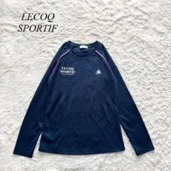 J7【ルコックスポルティフ】クルーネックカットソー　ロゴ　ネイビー　ライン　M