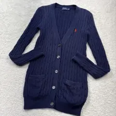 ポロラルフローレン ケーブルニット Vネックカーディガン ポニー刺繍 ネイビー