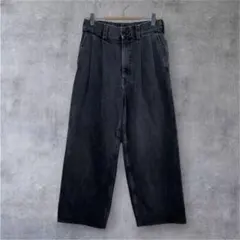 GU メンズ XS デニムタックワイドパンツ ブラック　ウォッシュ加工風のサムネイル