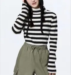美品♥GUラメボーダーリブニット クロップド丈 140