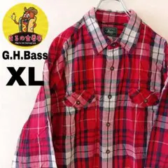 USA古着 G.H.Bass　ネルシャツXL レッドブラック　チェック