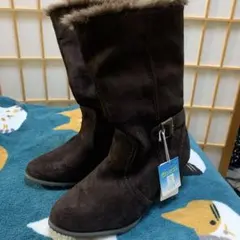 ブラウン スエード ロングブーツ ファー付き