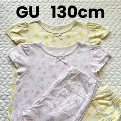GU 半袖パジャマ上下 130cm 2着セット 花柄 ピンク イエロー 黄色のサムネイル