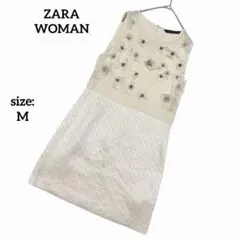 ザラウーマン ノースリーブ ミニワンピース ビジュー 立体フラワー 春夏 綺麗め