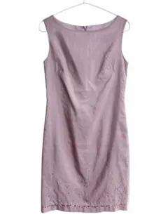 ワンピース ドレス ピンク パープル 刺繍 リーフ柄 光沢 Mサイズ