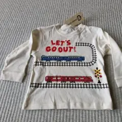 キッズ　ベビー　長袖Tシャツ 乗り物　電車柄　90のサムネイル