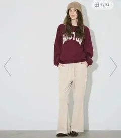 coca ベージュ アイボリー　カジュアルパンツ ベロアフレアラインパンツ