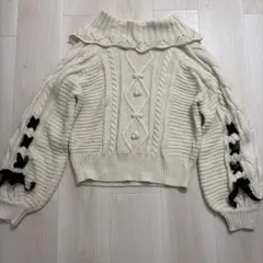 axes femme リボンニット
