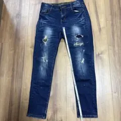 ダメージデニム スリムフィット ダークブルー