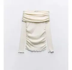 zara ギャザーセミシアーコットントップス オフショルダー