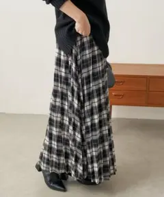 値下natural couture 徴起毛TRプリーツスカート新品タグ付チェック