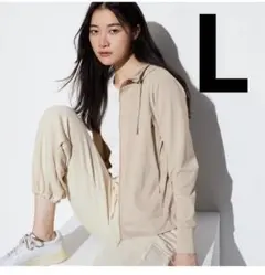 未使用ユニクロ エアリズム UVカットメッシュパーカ新品同様Lナチュラル