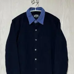 BEAMS バイカラー マチ付き コーデュロイ シャツ ネイビー/ブルー S