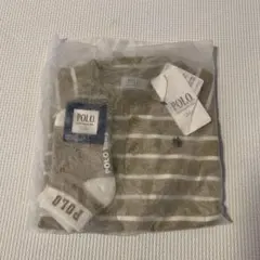 POLO ベージュ×白ストライプロンパース・靴下セット